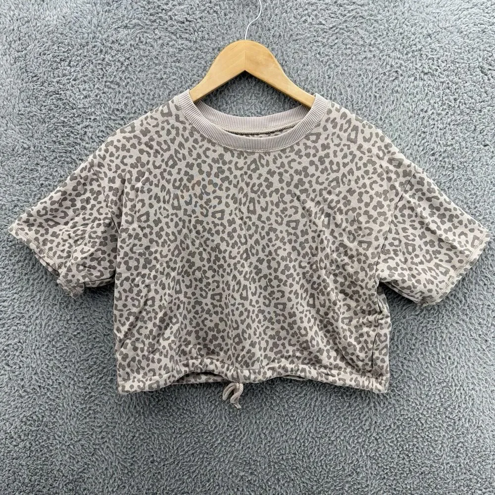 American Eagle Women's XXS Oversized Drawstring Waist Cropped Top‎ Cheetah Print